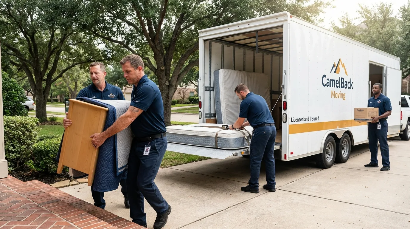 Crew loading residential truck for cross-state move from Hawthorne, NV